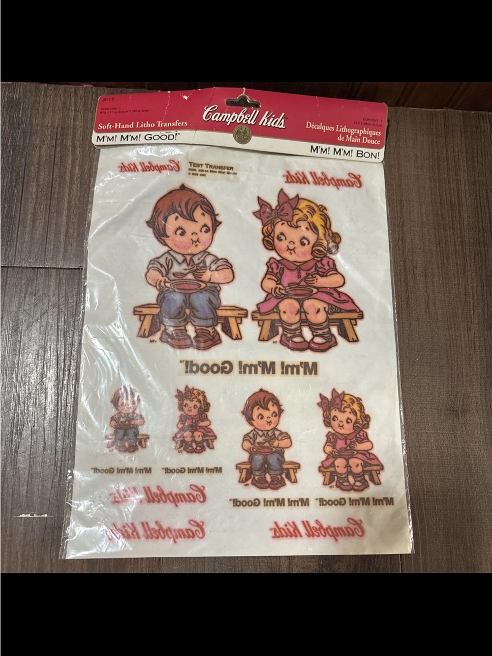 Campbell Kids Vintage Transfer Sheet - Pink & Brown Characters